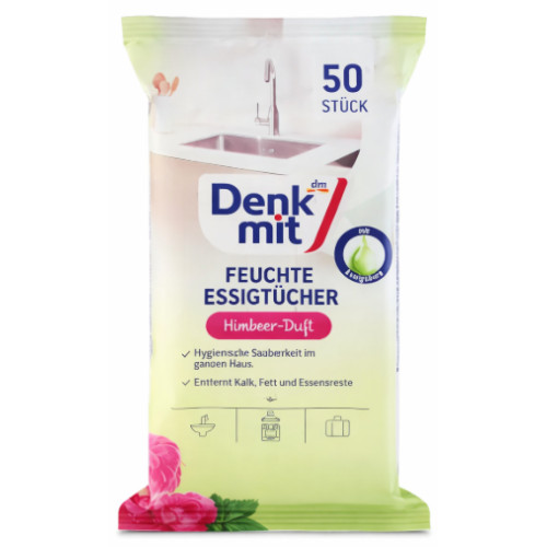 Вологі серветки для прибирання Denkmit з оцтом і малиною, 50 шт